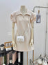 Zipper Collar Down Rose Decor Short Sleeves Mini Dress